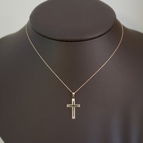 14KY Gold Cross Pendant W/18" Ropa Chain - Picture 2 of 6